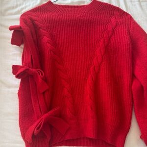 Molly Bracken Red Crew Neck Sweater Ribbed Knit